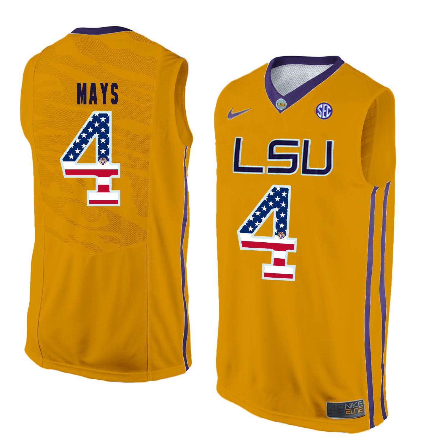 Men LSU Tigers 4 Mays Yellow Flag Customized NCAA Jerseys